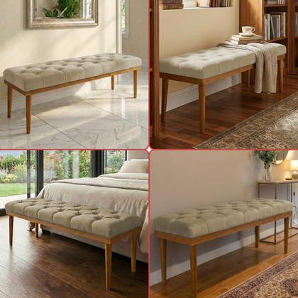 Imagem de Recamier Calçadeira Apolo Veludo Bege Solteiro 1,00m Base Madeira Pés Palito