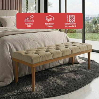 Imagem de Recamier Calçadeira Apolo Veludo Bege Solteiro 1,00m Base Madeira Pés Palito