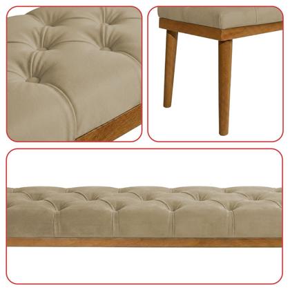 Imagem de Recamier Calçadeira Apolo Veludo Bege Solteiro 1,00m Base Madeira Pés Palito
