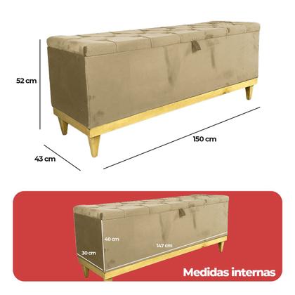Imagem de Recamier Calçadeira Baú Dubai Em Veludo Queen 1.50m Estofada