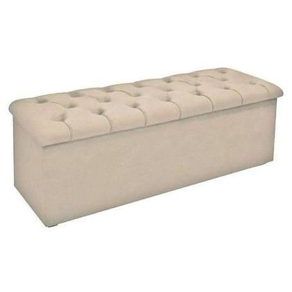 Imagem de Recamier Calçadeira Puff Baú Estofada Capitone Casal Tecido Suede Bege Claro