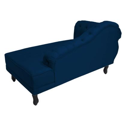 Imagem de Recamier Decorativo Divã Larissa Lado Direito Suede Azul Marinho Pés Madeira Ms Decor