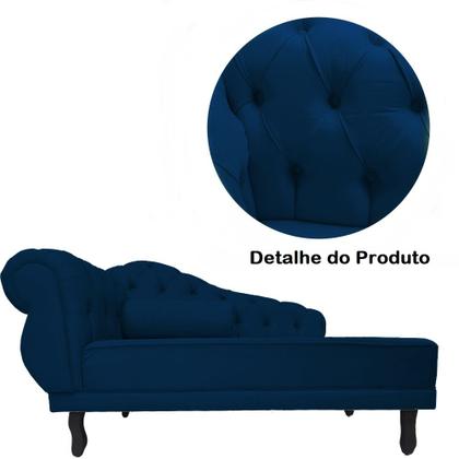 Imagem de Recamier Decorativo Divã Larissa Lado Direito Suede Azul Marinho Pés Madeira Ms Decor