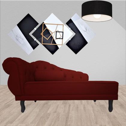 Imagem de Recamier Decorativo Divã Larissa Lado Direito Suede Marsala Pés Madeira Mz Decor