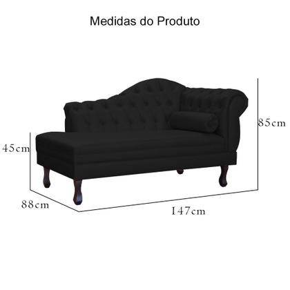 Imagem de Recamier Decorativo Divã Larissa Lado Esquerdo Couro Preto Pés Madeira Mz Decor