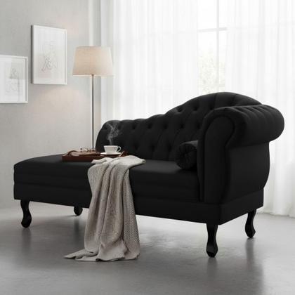Imagem de Recamier Decorativo Divã Larissa Lado Esquerdo Couro Preto Pés Madeira Mz Decor