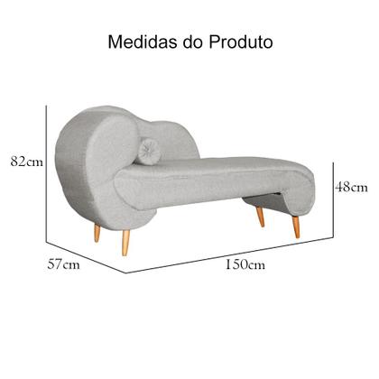 Imagem de Recamier Decorativo Divã Melissa Lado Direito Linho Bege Pés Madeira Ms Decor