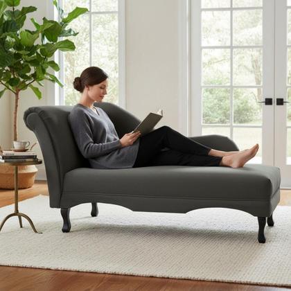 Imagem de Recamier Decorativo Divã Olivia Suede Cinza Pés Madeira Mz Decor
