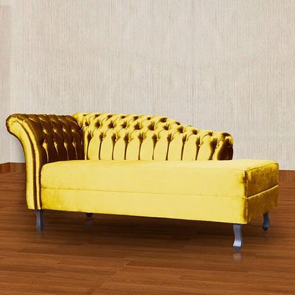 Imagem de Recamier Decorativo Divã Styllus Lado Direito Veludo Amarelo Pés Madeira Ms Decor