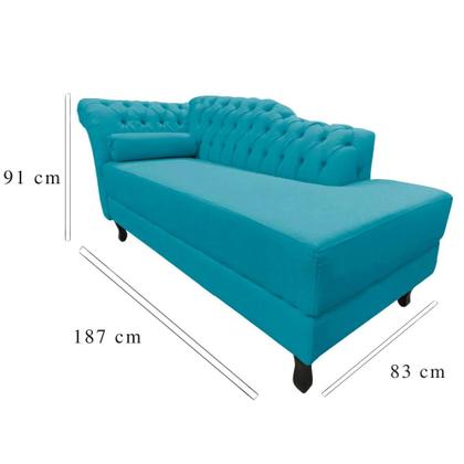 Imagem de Recamier Decorativo Divã Styllus Lado Direito Veludo Azul Turquesa Pés Madeira Ms Decor