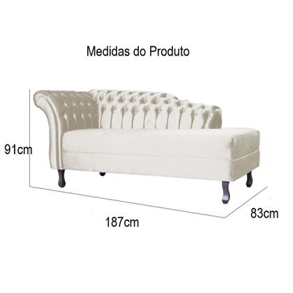 Imagem de Recamier Decorativo Divã Styllus Lado Direito Veludo Bege Pés Madeira Ms Decor
