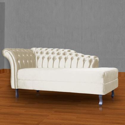 Imagem de Recamier Decorativo Divã Styllus Lado Direito Veludo Bege Pés Madeira Ms Decor