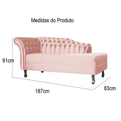 Imagem de Recamier Decorativo Divã Styllus Lado Direito Veludo Rosa Pés Madeira Ms Decor