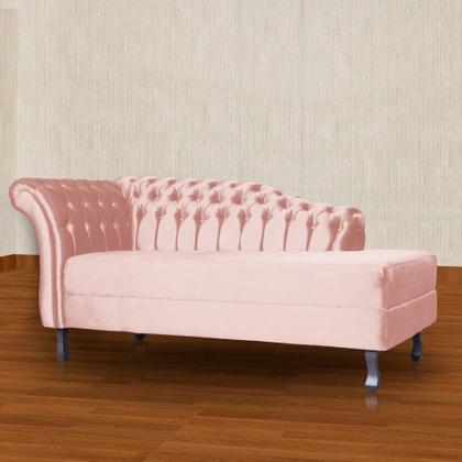Imagem de Recamier Decorativo Divã Styllus Lado Direito Veludo Rosa Pés Madeira Ms Decor