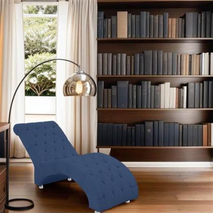 Imagem de Recamier Divã Espreguiçadeira Para Sala Cliníca Aline Suede Azul Marinho