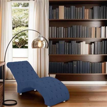 Imagem de Recamier Divã Espreguiçadeira Para Sala Cliníca Aline Suede Cor:Azul Marinho