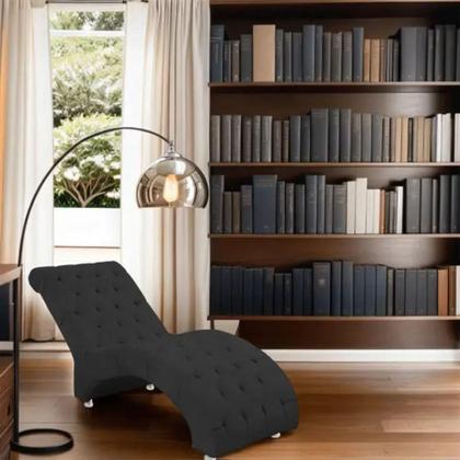 Imagem de Recamier Divã Espreguiçadeira Para Sala Cliníca Aline Suede Preto