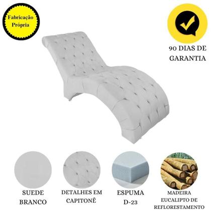 Imagem de Recamier Divã Espreguiçadeira Para Sala Cliníca Leila Suede branco