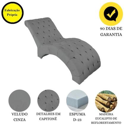 Imagem de Recamier Divã Espreguiçadeira Para Sala E Cliníca Estética Antonella Veludo cinza