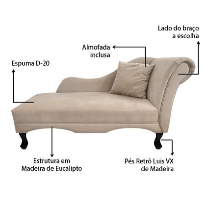 Imagem de Recamier Divã Estofado Direito De Quem Senta Olívia Corano Bege - INCASA DECOR