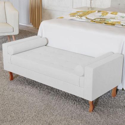 Imagem de Recamier Divã Félix Baú 100 cm Estofado Luiz XV Sofá Sintético Branco Para Sala de Estar Consultório Quarto Recepção Escritório - AM Decor