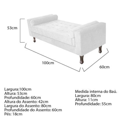 Imagem de Recamier Divã Félix Baú 100 cm Estofado Luiz XV Sofá Sintético Branco Para Sala de Estar Consultório Quarto Recepção Escritório - AM Decor