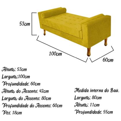 Imagem de Recamier Divã Félix Baú 100 cm Estofado Luiz XV Sofá Suede Amarelo Para Sala de Estar Consultório Quarto Recepção Escritório - AM Decor