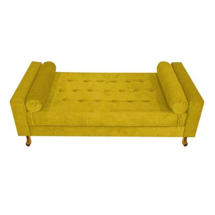 Imagem de Recamier Divã Félix Baú 100 cm Estofado Luiz XV Sofá Suede Amarelo Para Sala de Estar Consultório Quarto Recepção Escritório - AM Decor