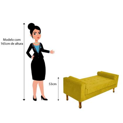 Imagem de Recamier Divã Félix Baú 100 cm Estofado Luiz XV Sofá Suede Amarelo Para Sala de Estar Consultório Quarto Recepção Escritório - AM Decor