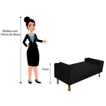 Imagem de Recamier Divã Félix Baú 100 cm Estofado Luiz XV Sofá Suede Preto Para Sala de Estar Consultório Quarto Recepção Escritório - AM Decor