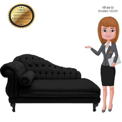 Imagem de Recamier Divã Namoradeira Larissa 185cm Direito de Quem Senta Suede Preto - INCASA DECOR