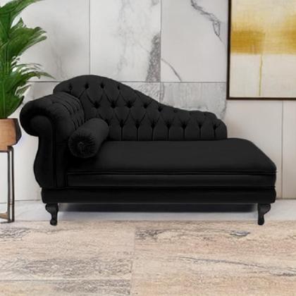 Imagem de Recamier Divã Namoradeira Larissa 185cm Direito de Quem Senta Suede Preto - INCASA DECOR