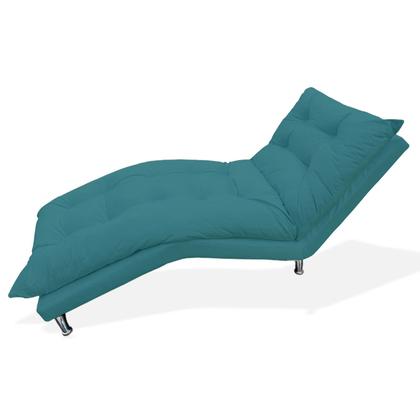 Imagem de Recamier Espreguiçadeira  Decorativa Estofada Diva Suede Azul Turquesa - DL Decor