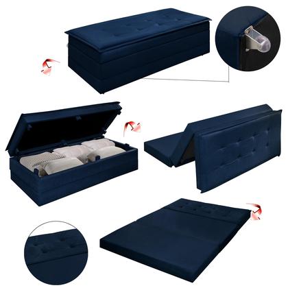 Imagem de Recamier Estofado Que Vira Cama Para Quarto Com Bau Confortavel Design Moderno