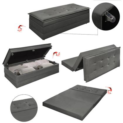 Imagem de Recamier Estofado Que Vira Cama Para Quarto Com Bau Confortavel Design Moderno