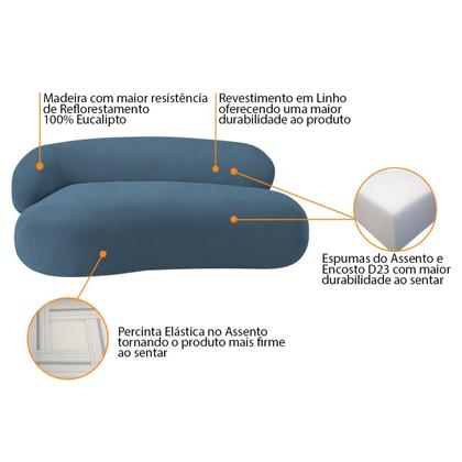 Imagem de Recamier Sofá Curvo Luxo Recepção Lado Direito Canadá 150cm Linho Azul Royal - INCASA DECOR