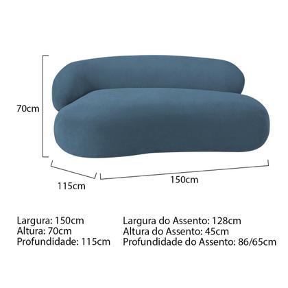 Imagem de Recamier Sofá Curvo Luxo Recepção Lado Direito Canadá 150cm Linho Azul Royal - INCASA DECOR
