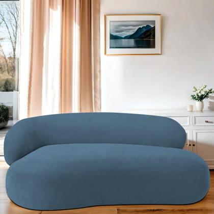 Imagem de Recamier Sofá Curvo Luxo Recepção Lado Direito Canadá 150cm Linho Azul Royal - INCASA DECOR