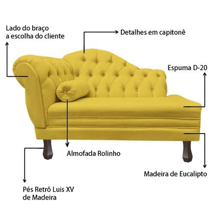 Imagem de Recamier Sofá Direito Larissa 120cm Sala Corano Amarelo - INCASA DECOR