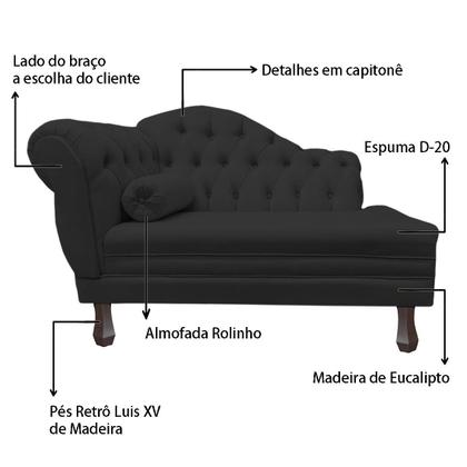 Imagem de Recamier Sofá Direito Larissa 120cm Sala Corano Preto -INCASA DECOR