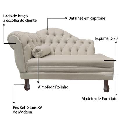 Imagem de Recamier Sofá Direito Larissa 120cm Sala Suede Bege - INCASA DECOR