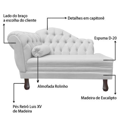 Imagem de Recamier Sofá Direito Larissa 120cm Sala Suede Branco - INCASA DECOR