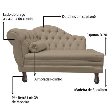 Imagem de Recamier Sofá Direito Larissa 120cm Sala Suede Cappuccino - INCASA DECOR