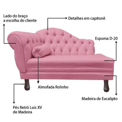 Imagem de Recamier Sofá Direito Larissa 120cm Sala Suede Rosa Barbie - INCASA DECOR
