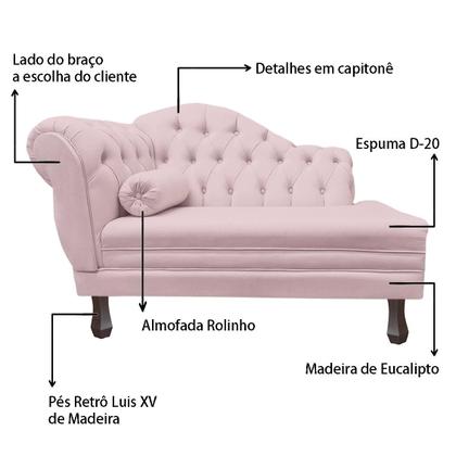 Imagem de Recamier Sofá Direito Larissa 120cm Sala Suede Rosa Bebe - INCASA DECOR