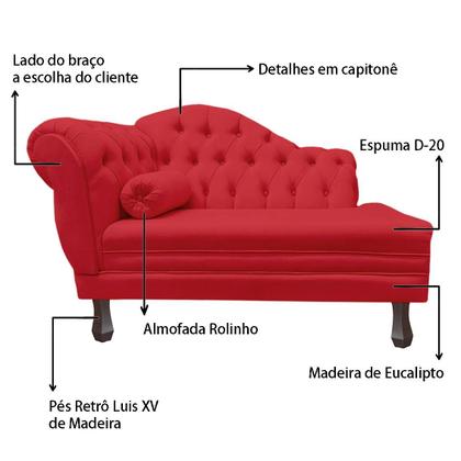 Imagem de Recamier Sofá Direito Larissa 120cm Sala Suede Vermelho - INCASA DECOR