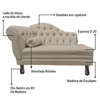 Imagem de Recamier Sofá Direito Larissa 120cm Sala Veludo Bege - INCASA DECOR