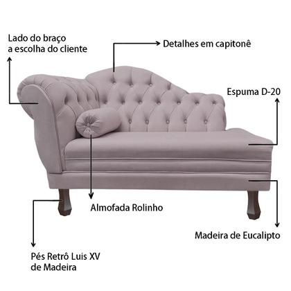 Imagem de Recamier Sofá Direito Larissa 120cm Sala Veludo Rose - INCASA DECOR
