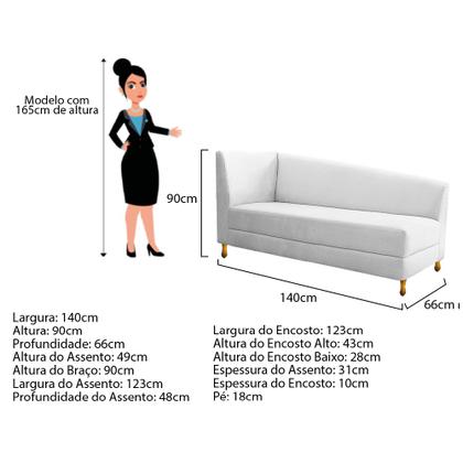 Imagem de Recamier Valéria 140cm Lado Direito Suede Branco - Doce Sonho Móveis