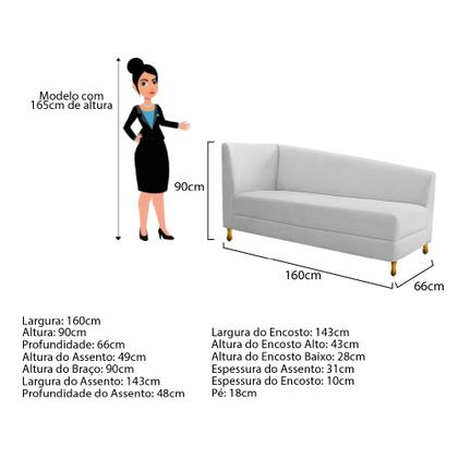 Imagem de Recamier Valéria 160cm Lado Direito Corano Branco - Doce Sonho Móveis